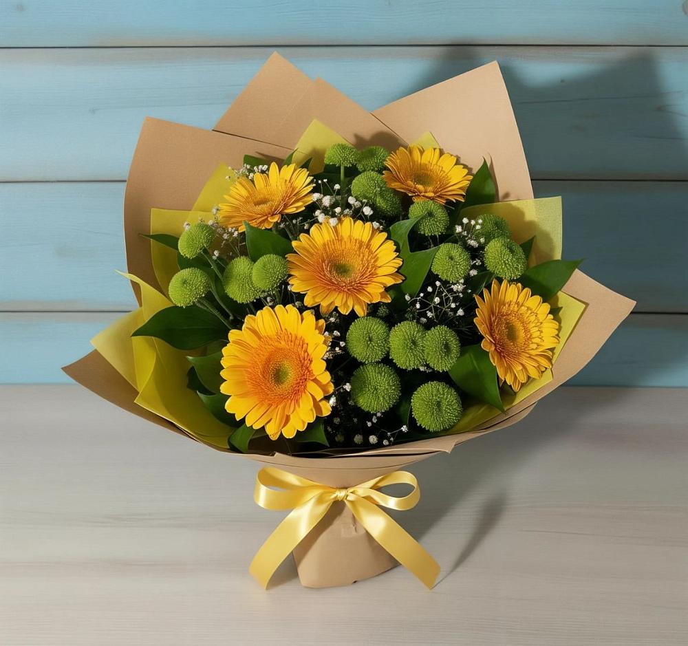 Букет цветов из: Герберы и Хризантемы в Мекенской