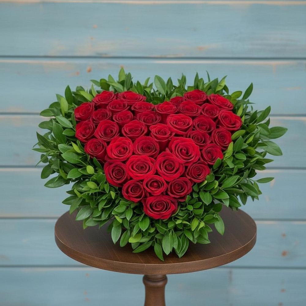 Цветочная композиция из Розы в виде сердца в Мекенской